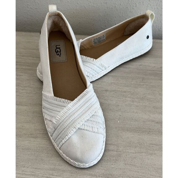 UGG Australia Women's Sz 6.5 Ynez White Shoes 1092238 Flats Canvas Slip On NEW - Picture 2 of 10